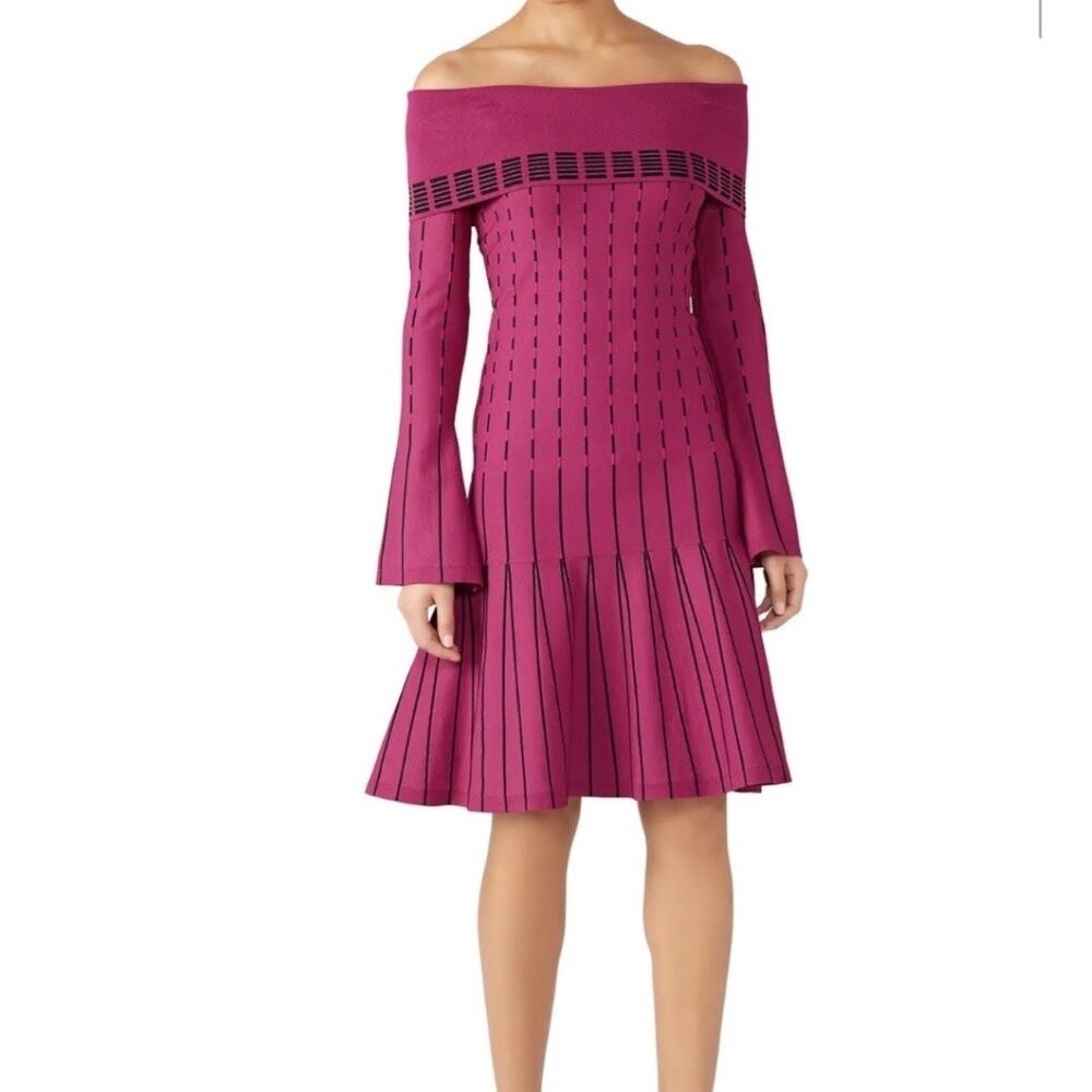 Prabal Gurung Stripe Off The Shoulder Knit Dress Women's 6 Raspberry